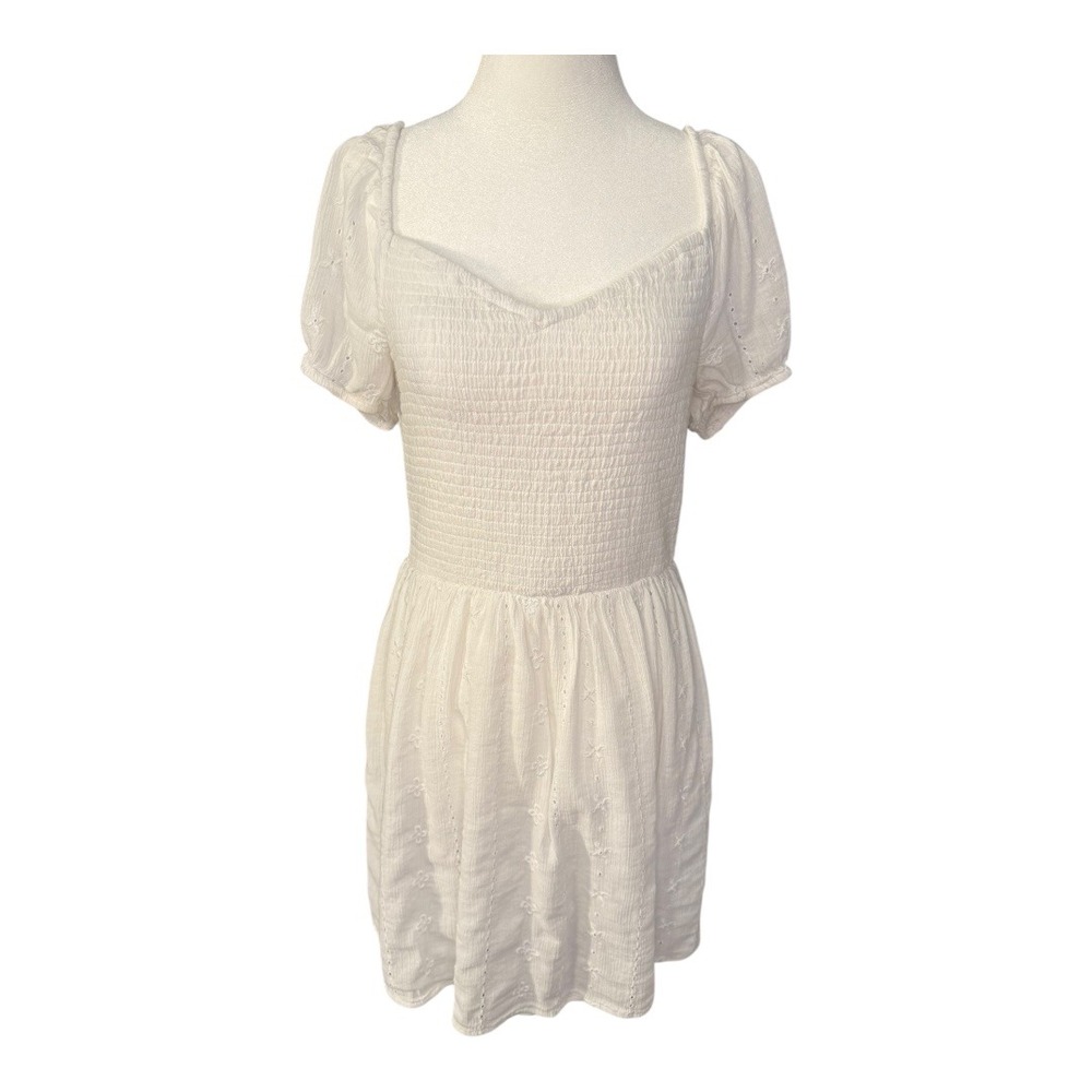 American Eagle Eyelet Smocked Puff Sleeve‎ Mini Dress White Medium
